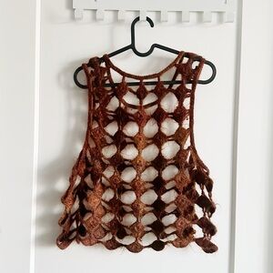 Italian Vintage Brown Mohair Crochet Women Top